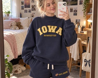 Personalized Gingham Applique Mock Neck Sweatshirt Set, Custom Embroidered Greek Letters, College Game Day Outfit, Back To School Apparel