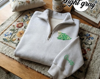 Custom Embroidered Team Pennant Quarter Zip Sweatshirt, College Spirit Shirt, Team Sports Mascot Sweatshirt, Custom Team Spirit Sweatshirt
