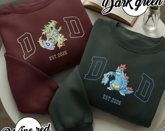 Bluza z haftowanym nadrukiem PokeDad z zamkiem błyskawicznym ćwierć, spersonalizowany sweter z postaciami z anime, prezent na Dzień Ojca inspirowany Pokemonami z imieniem dla dziecka