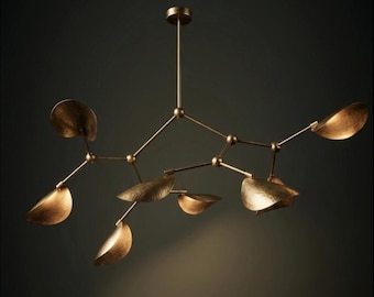 Mid-Century Modern Brass Chandelier, Sputnik Light Fixture - 8 Arm Ceiling Pendant Lighting