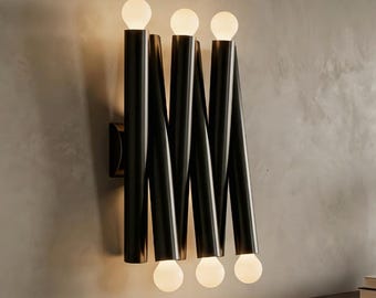 Contemporary Vertical Wall Light, Matte Black Rod Fixture, Modern Sculptural Wall Sconce Lighting