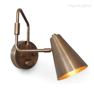 Vintage Brass Wall Sconce – Mid Century Modern Adjustable Wall Light Fixture – Industrial Reading Lamp for Bedroom, Living Room, Office