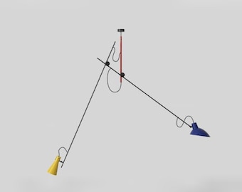 Lámpara colgante minimalista industrial ajustable de 2 luces, lámpara de araña moderna de mediados de siglo con brazo oscilante de latón.