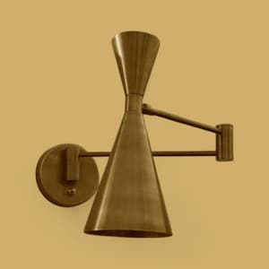 Raw brass double cone wall sconce, adjustable arm design bringing vintage charm and warm ambiance to your décor