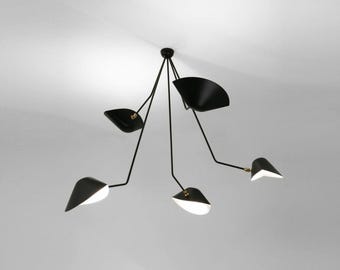 Kroonluchter met verstelbare armen en snavelkap - Meerarmige spinnenwebvormige plafondlamp in mid-century modern design