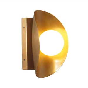 Curved Shade Golden Brass Oval Wall Sconce | Modern Vintage Wall Lamp | Brass Wall Single Light Globe Brass Wall Sconce Fixture