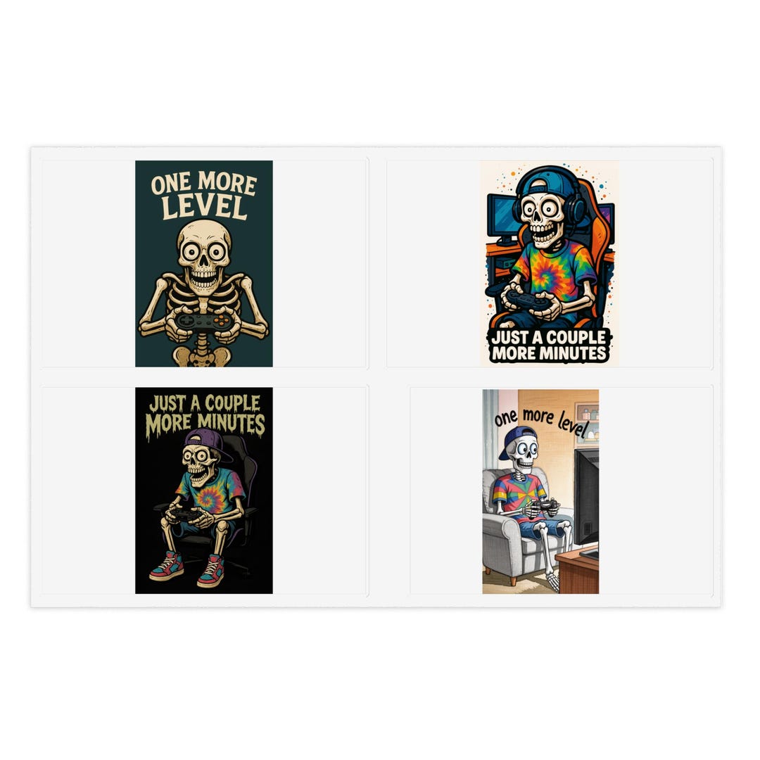 One More Level Skeleton Sticker Sheet | Gamer Skull Vinyl Stickers - Etsy