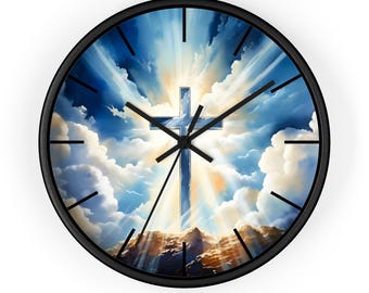 Christian Wall Clock - Sunrise Cross, Religious Home Decor