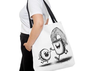 Borsa in tela con disegni di ciambelle e caffè / Design giocoso per la colazione