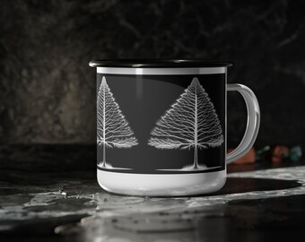 Emaille Camping Becher, Rustikales Baum Design, Outdoor Adventure Cup