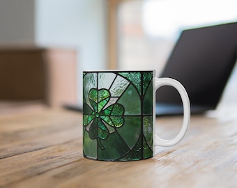 Stained Glass Shamrock Mug | 11oz Ceramic St. Patrick's Day Coffee Cup