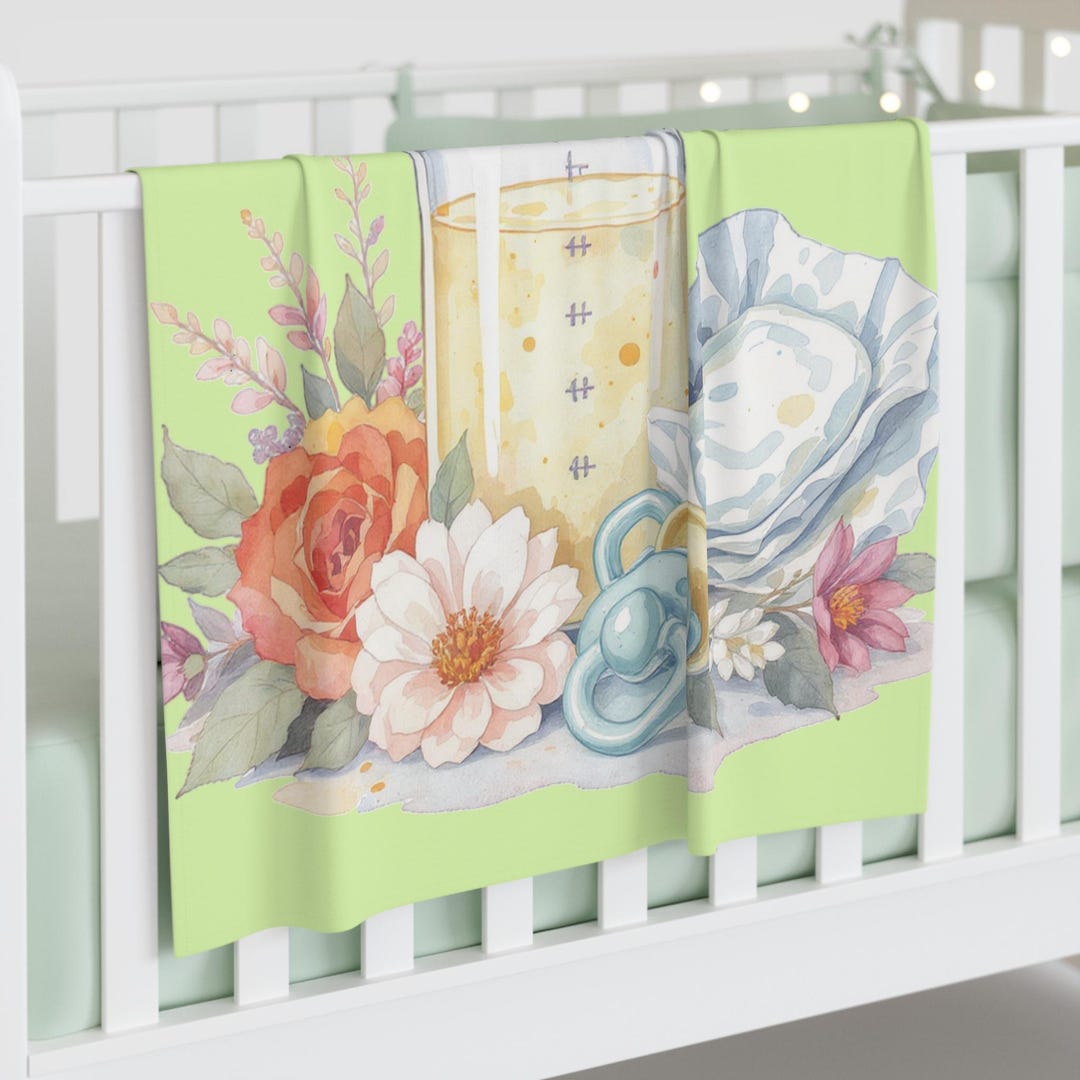 Milk Bottle and Pacifier Baby Swaddle Blanket | Floral Newborn Nursery ...