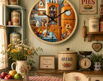 Reloj de pared de estilo rústico para cocina campestre / Decoración floral rústica para nevera