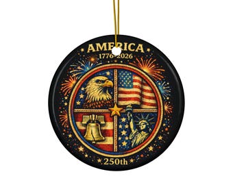 Adorno de cerámica del 250.º aniversario de Estados Unidos 1776-2026 / Bandera patriótica Águila Campana de la Libertad Estatua de la Libertad