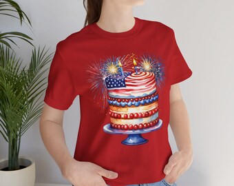 American Flag Celebration Cake T-Shirt | 4th of July Patriotic Tee