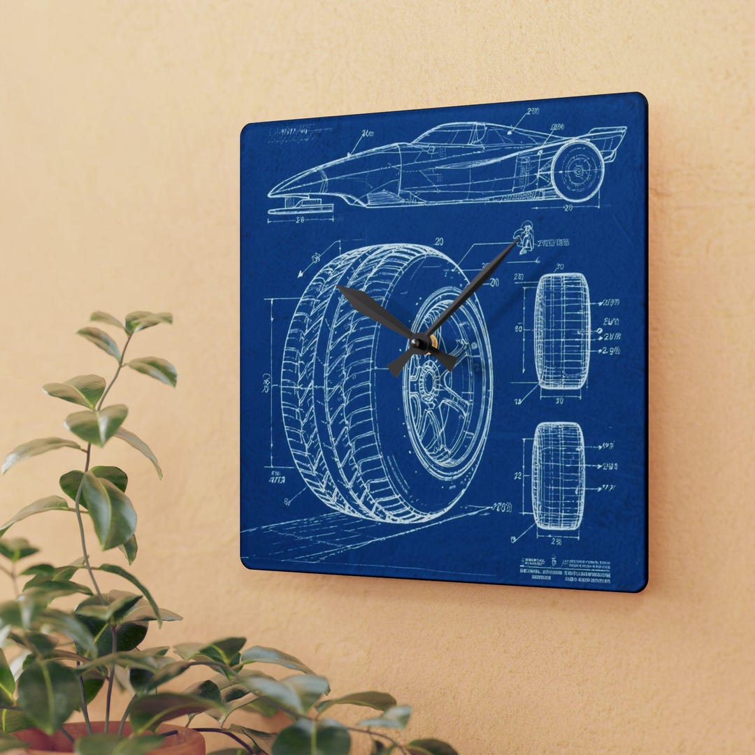Car Tire Blueprint Wall Clock | Automotive Art, Garage Decor - Etsy