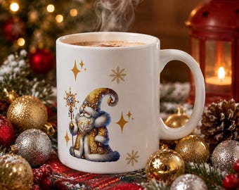 Goldener Weihnachtsmann-Becher – Festliche Weihnachtskaffeetasse, Keramik-Trinkgeschirr für die Feiertage