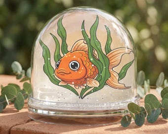 Orange Goldfish Snow Globe | Kawaii Aquarium Fish, Seaweed Dome