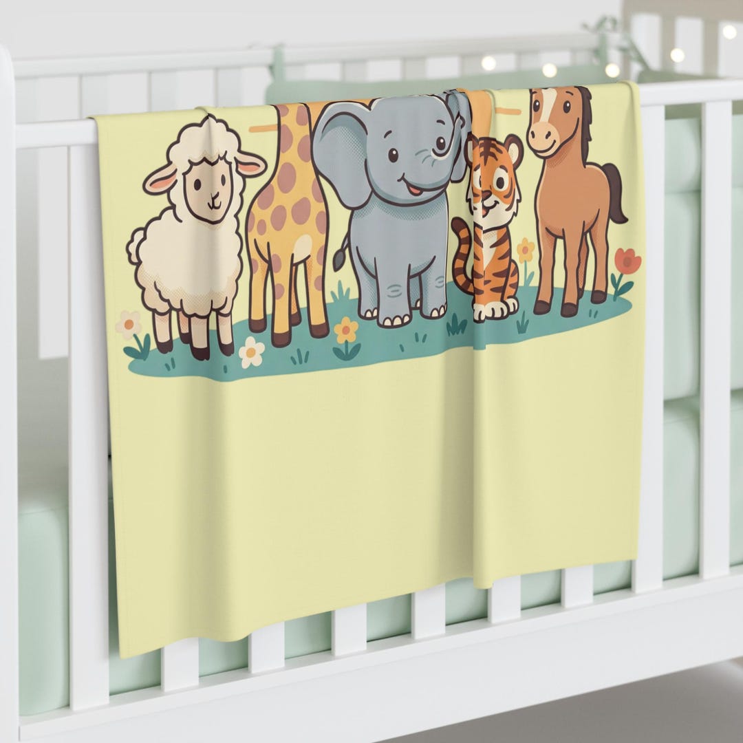 Animal Friends Swaddle Blanket | Elephant Giraffe Tiger Lamb Horse Baby ...