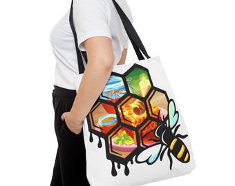 Bolsa de tela con ilustración de panal de abeja / Arte hexagonal con abejas, miel
