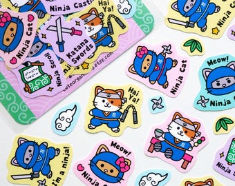 Cute kawaii 20 pieces Japanese ninja cats kitties matte stickers