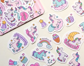 Cute unicorn sticker pack 18 pieces kawaii stationery planner journal matte stickers