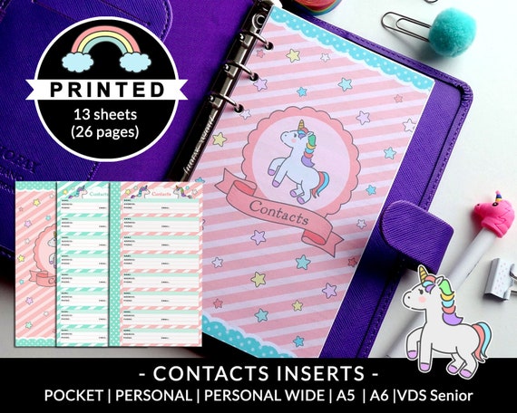 PRINTED Handmade Contacts Planner Inserts Pocket Personal 