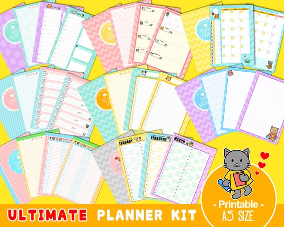 PRINTABLE A5 Planner Inserts Refills Ultimate Kit Kitty Daily - Etsy