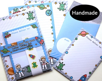 Astronauts space stars planets aliens moon cute letter writing paper stationery set ideal for kids children