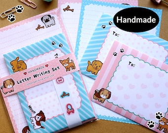 Dog doggie puppy letter writing paper stationery set handmade ideal for kids children