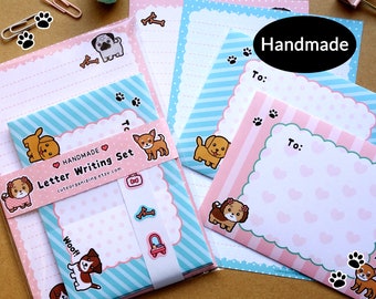 Schattige kawaii hond hondje puppy brief briefpapier briefpapier set handgemaakt ideaal voor kinderen kinderen