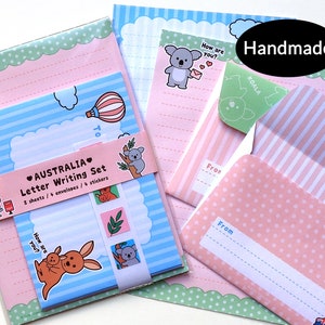 Carino Kawaii koala e canguro carta da lettere set di cancelleria stampata a mano ideale per bambini bambini a tema Australia