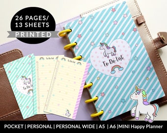 Unicorn To Do List Planner Refills: Pocket, Personal, A5, A6 (Printed)