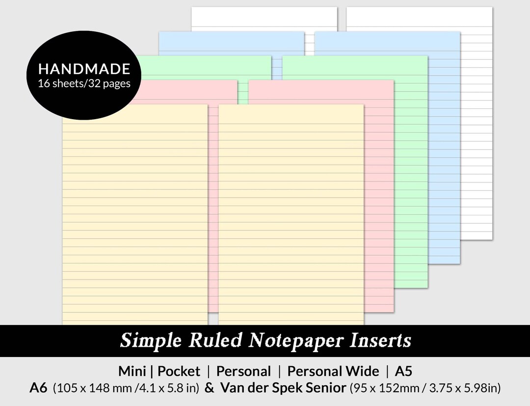Note Paper For Inserts HANDMADE Printed Ruled Notepaper Planner Inserts Filofax Mini | Pocket ...