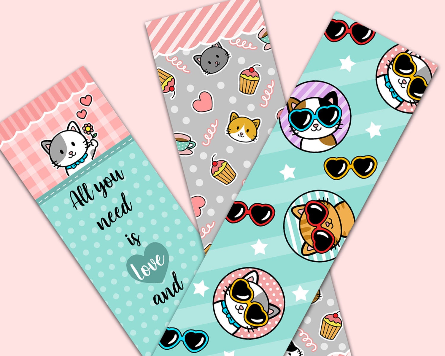 PRINTABLE Page Markers Bookmarks A5 Size Cute Kawaii Kitty Cat Etsy