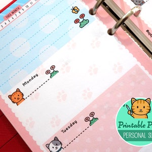 PRINTABLE Personal Size UNDATED Week On Two Pages Cute Kawaii Kitty for Filofax Kikki.K Louis Vuitton Organizer Planner Instant Download image 5
