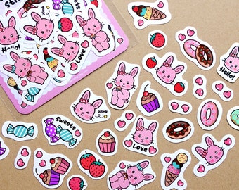 Cute kawaii bunny rabbit stickers 27 pieces matte stickers planner stickers perfect gift for girls