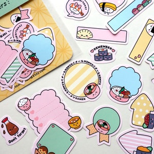 Carino kawaii cibo giapponese cucina nota 17 pezzi sushi ramen takoyaki miso gyoza bento dango onigiri adesivi opachi