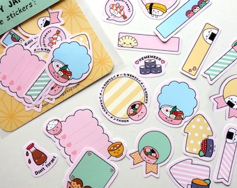 Cute kawaii Japanese food cuisine note 17 pieces sushi ramen takoyaki miso gyoza bento dango onigiri matte stickers