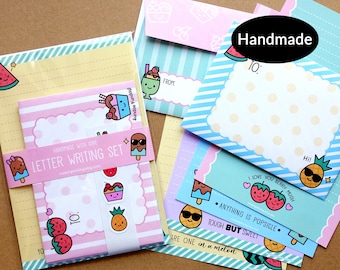 Cute Kawaii letter writing paper stationery set handmade ideal for kids children ice cream sundae pineapples strawberries watermelons