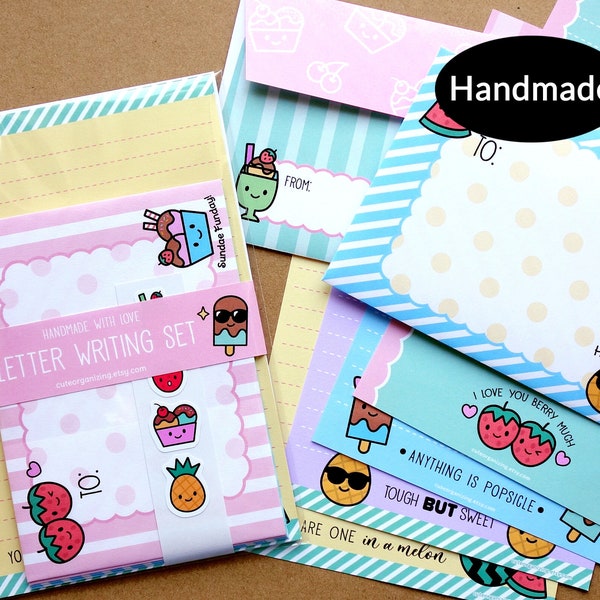 Cute Kawaii letter writing paper stationery set handmade ideal for kids children ice cream sundae pineapples strawberries watermelons