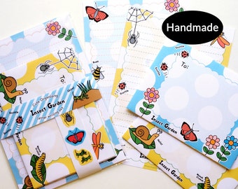 Insects Bugs letter writing paper stationery set handmade ideal for kids children boys and girls butterflies spider ladybirds grasshopper