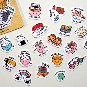 Cute kawaii Japanese food cuisine 19 pieces sushi ramen takoyaki miso gyoza bento dango onigiri matte stickers image 3