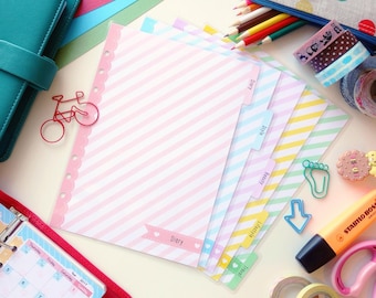 HANDMADE printed pastel stripes planner dividers mini pocket personal A5 A6 Filofax | Louis Vuitton Agenda | Kikki.K | Mulberry