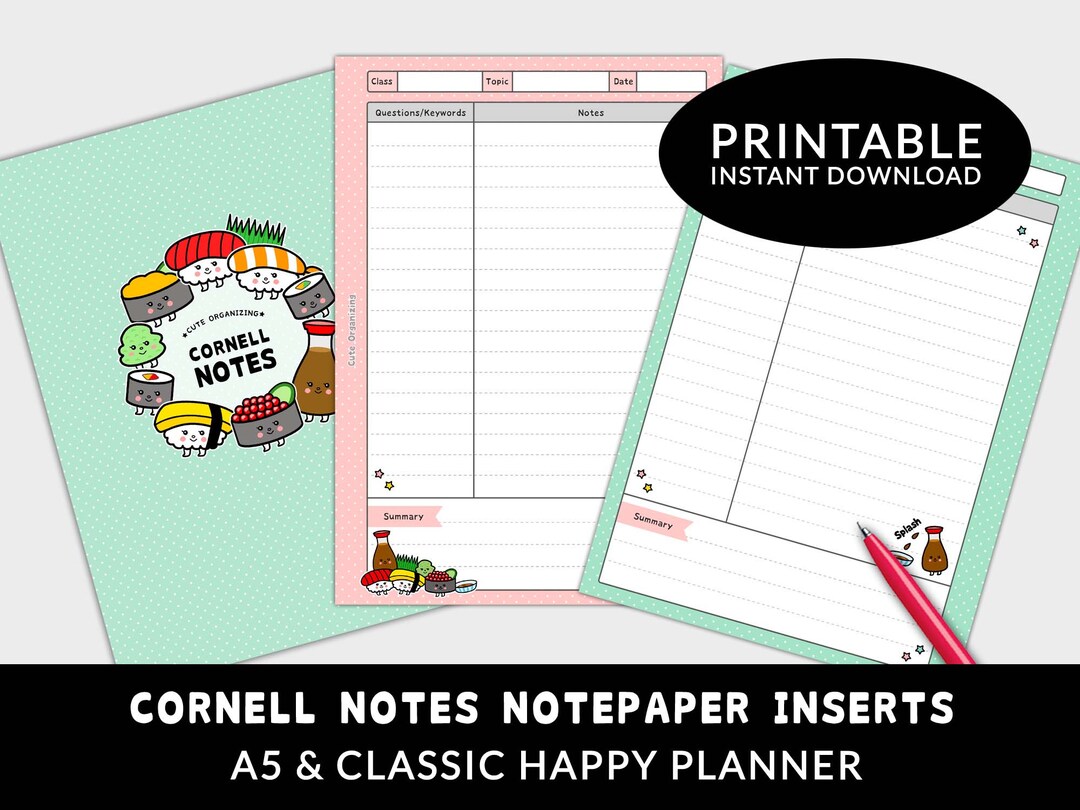 PRINTABLE Cornell Notes Method Note Taking Students Notepaper Planner ...