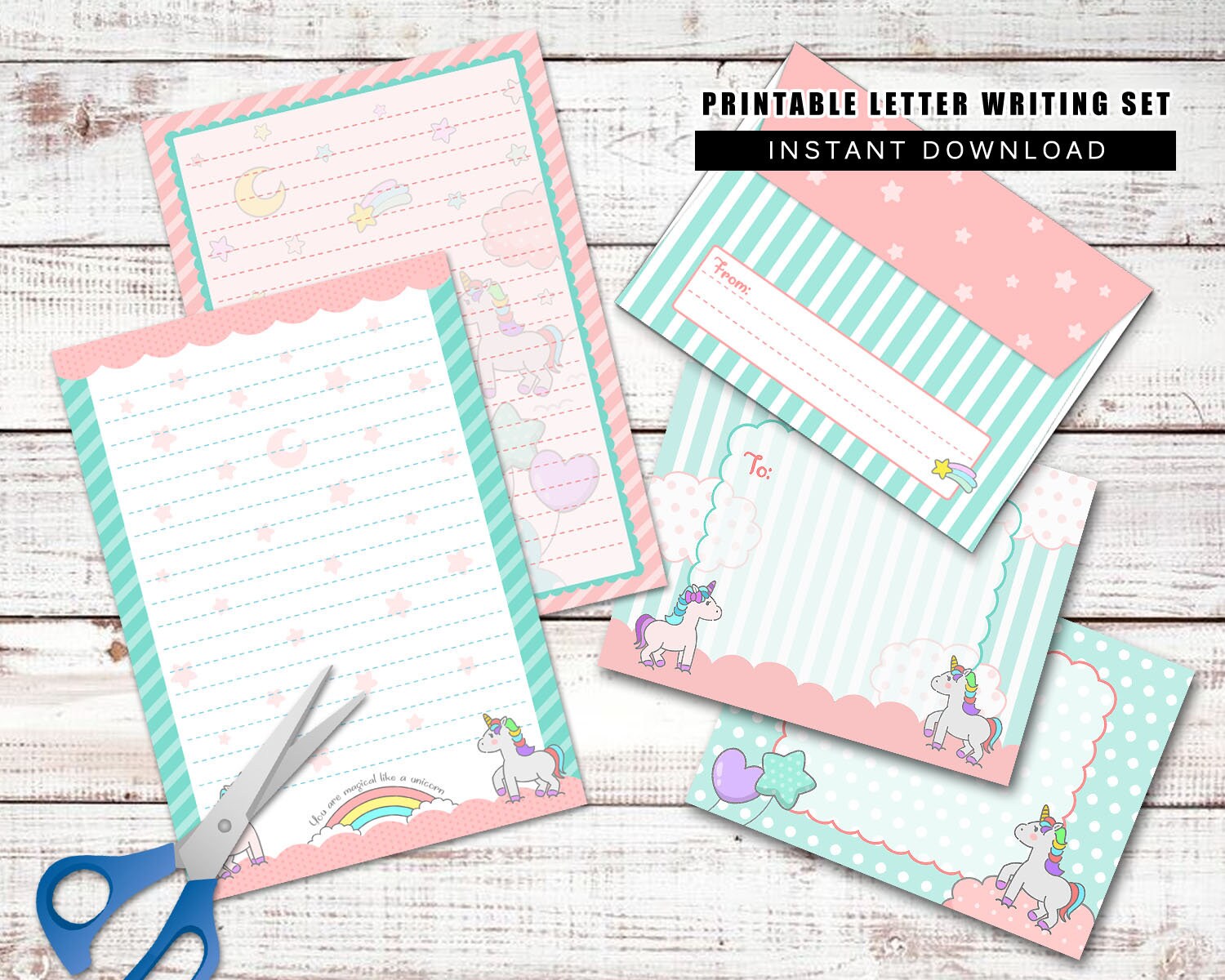 PRINTABLE Letter Writing Stationery Set Cute Unicorn Sheets Etsy