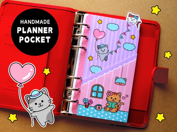 PRINTED Laminated Planner Pocket Cute Cats Filofax Pocket 
