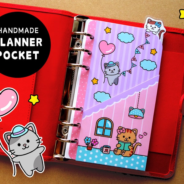 PRINTED laminated planner pocket cute cats Filofax Pocket Personal A5 | A6 | Kikki K | Louis Vuitton agenda