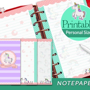 PRINTABLE personal size ruled notepaper planner inserts unicorn Filofax Louis Vuitton mm agenda Kikki K medium