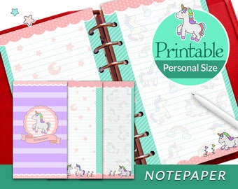 PRINTABLE personal size ruled notepaper planner inserts unicorn Filofax Louis Vuitton mm agenda Kikki K medium